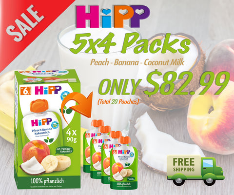 HIPP BABY POUCH WITH ORGANIC FRUITS, COCONUT MILK  (4 x 90 g)